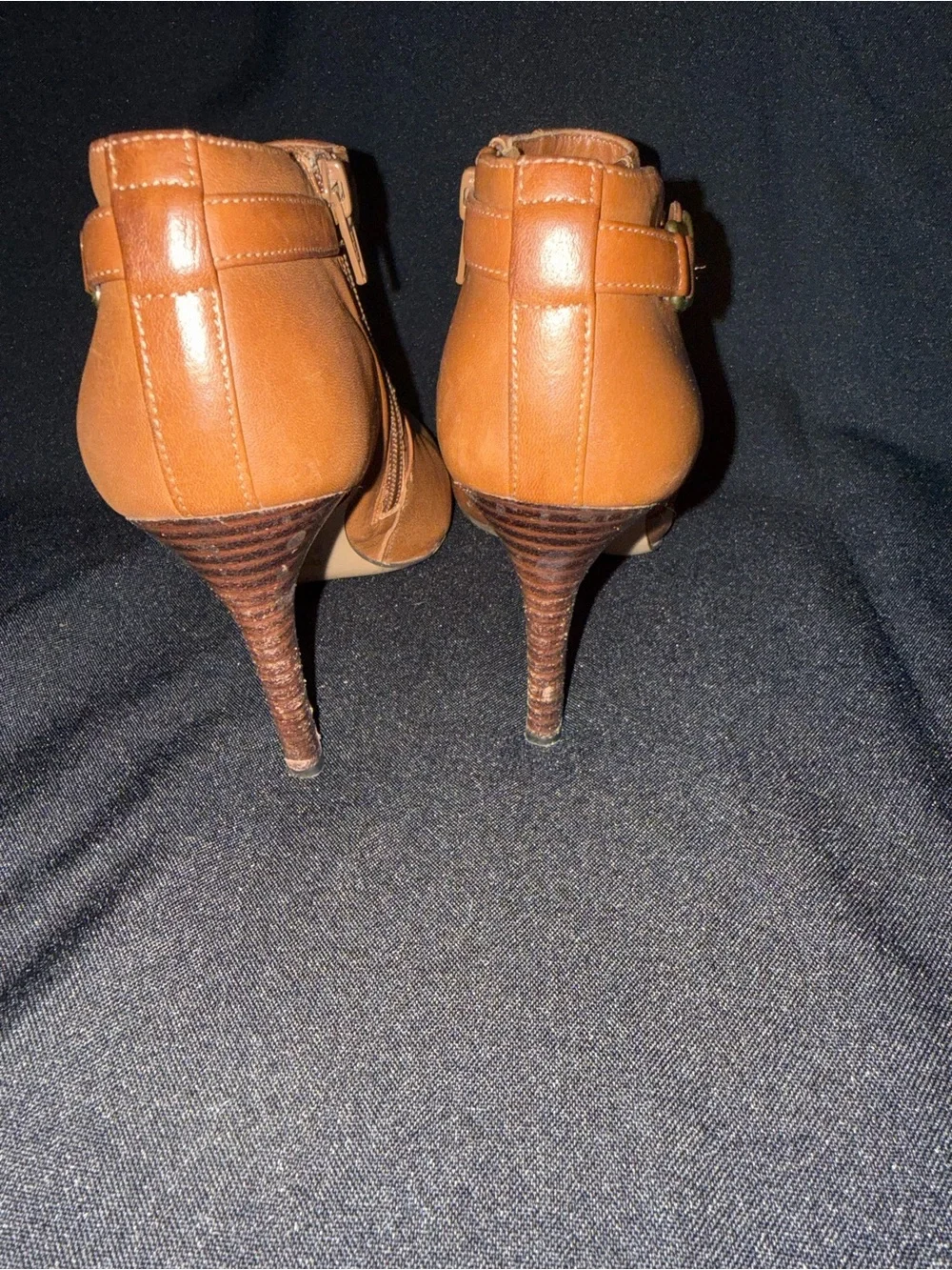 Coach Women's Tan Leather Ankle Boots with Gold Accent